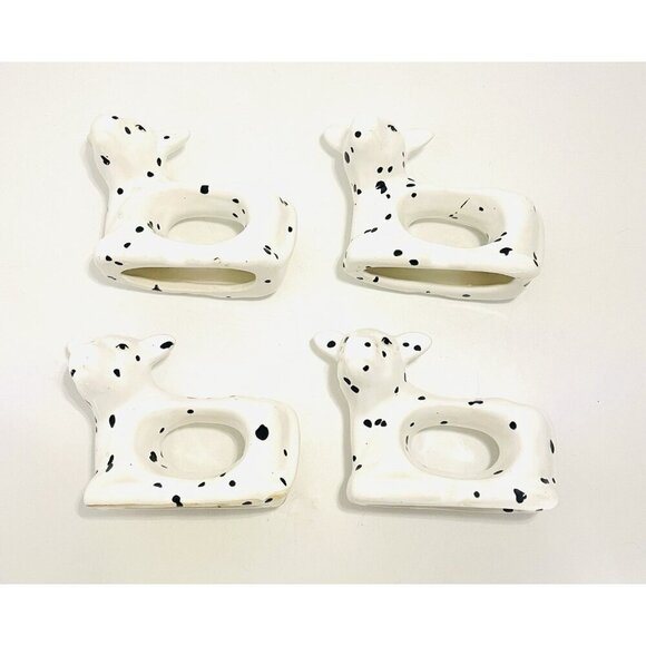 Cottage Farmhouse Spotted Cows Napkin Rings Set of 4 Ceramics Rustic White - Picture 3 of 11